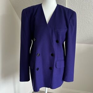 Vintage Escada by Margaretha Ley wool double breasted blazer royal purple 80s